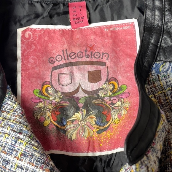 Collection by Bernardo Multicolor Tweed Faux Leather Jacket Size Medium - Picture 8 of 9